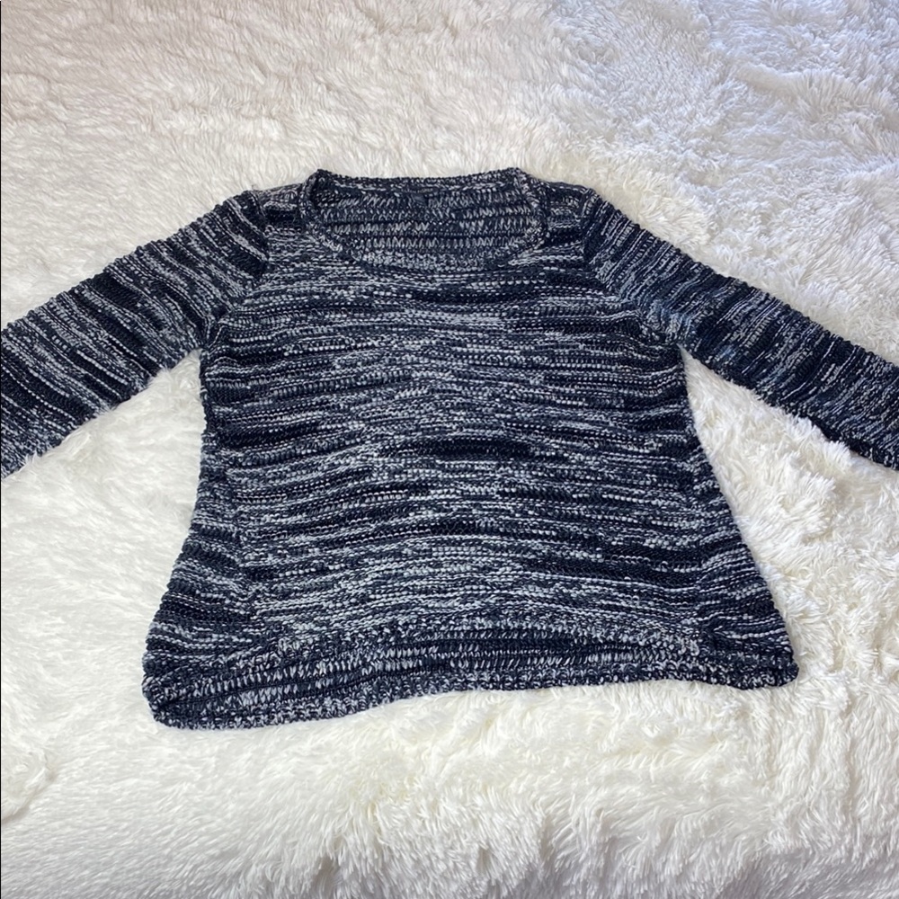 Eileen Fisher Black and White Cotton blend Crew Neck Sweater women’s size Large